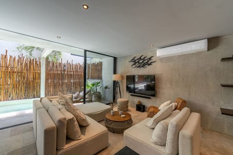 Living Area with Smart TV with streaming and sound system