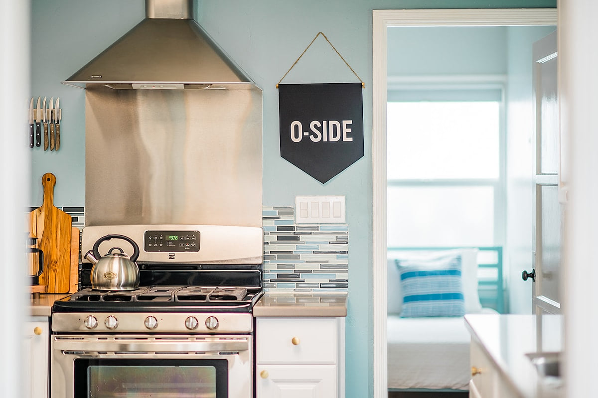 A bright and cheerful kitchen stocked with essentials for cooking family meals!