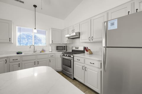 Fully stocked kitchen with everything you need to cook and host meals.