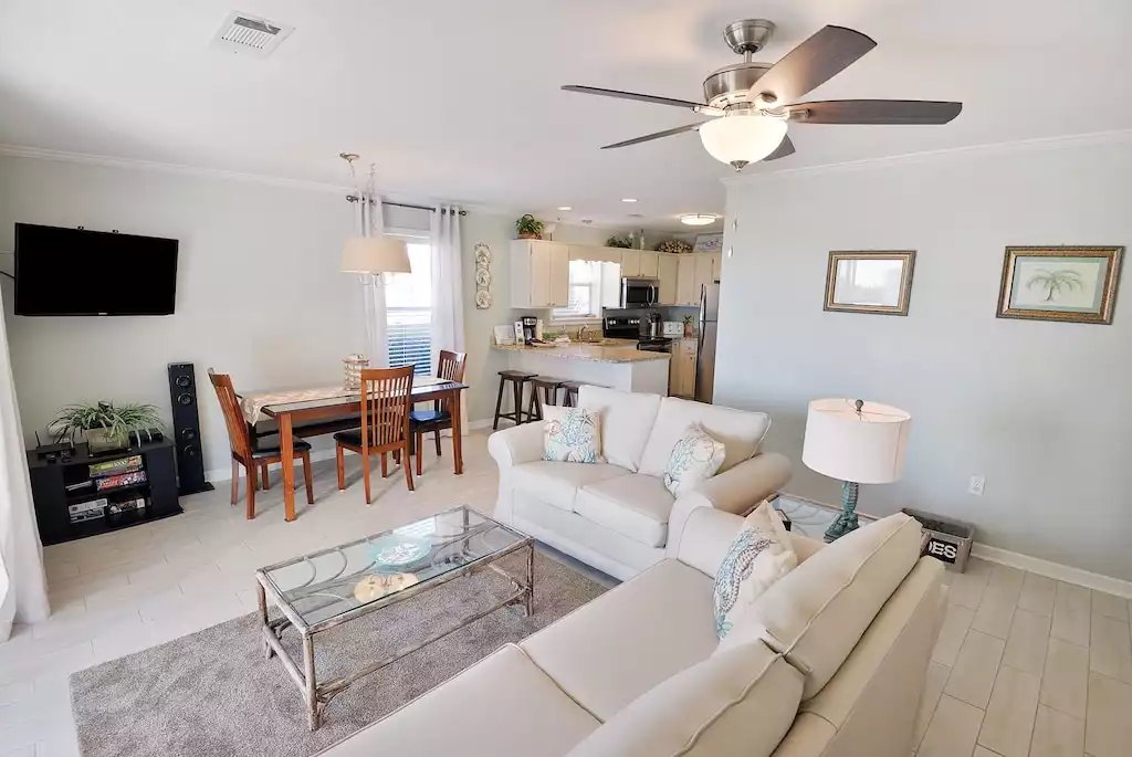 Open LR and Dining Room with smart TV and DVD player - Beachside Villas Unit 511 - Seagrove Beach