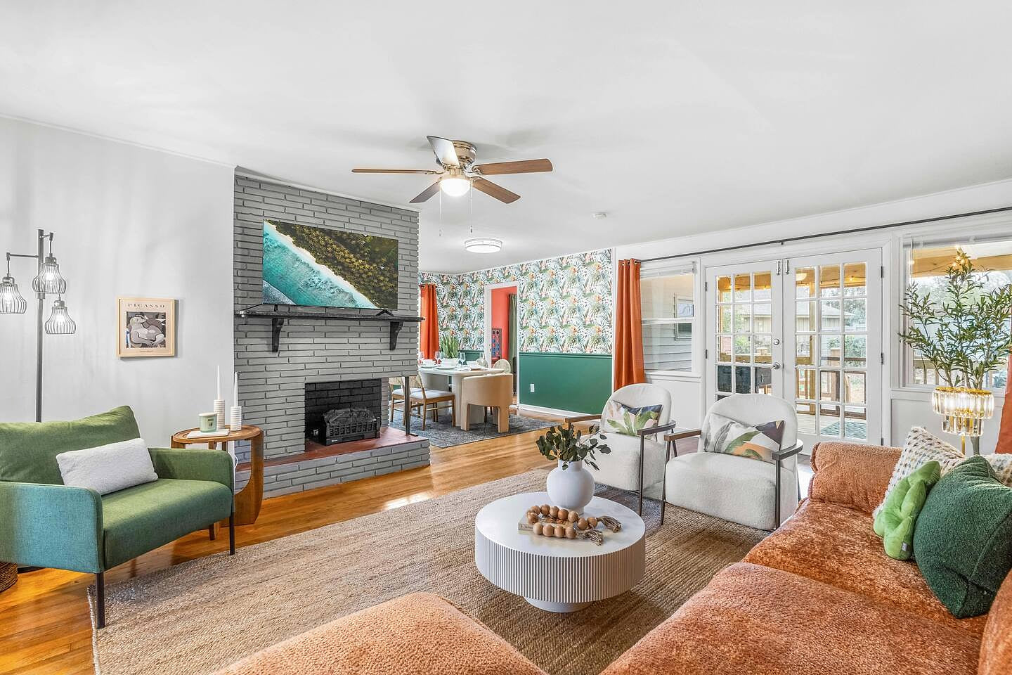 Experience seamless comfort and style in our open-concept space, where the living room and dining area blend perfectly for relaxation and socializing.