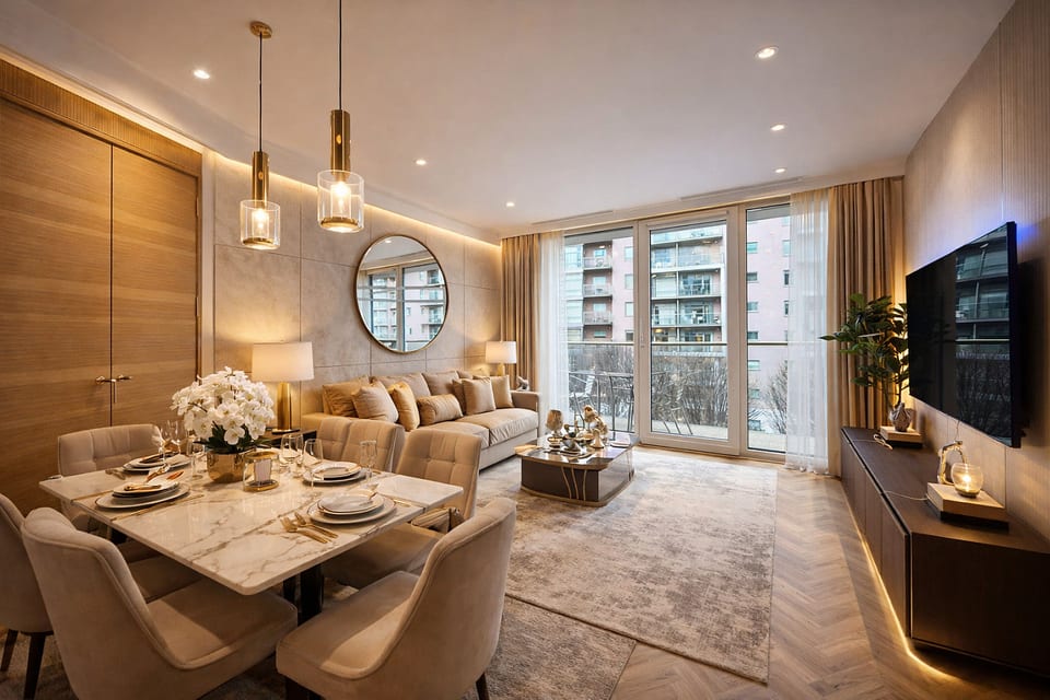 LuxuryLondonStays - Battersea Power Station 2Bed 2Bath, Riverside Balcony Terrace, AC, 1000MB internet speed - Greater London