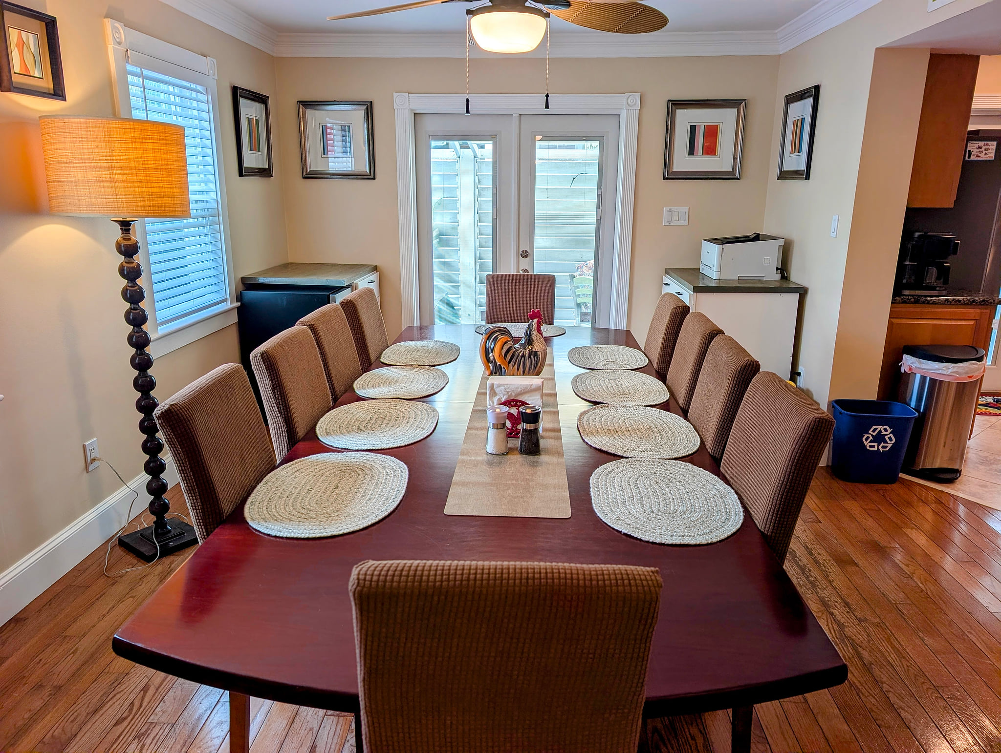 Sunny dining room for 10 with hardwoods, French doors, and ceiling fan Cockhouse 3BR/3BA heated Pool/Parking/Pet Old Town