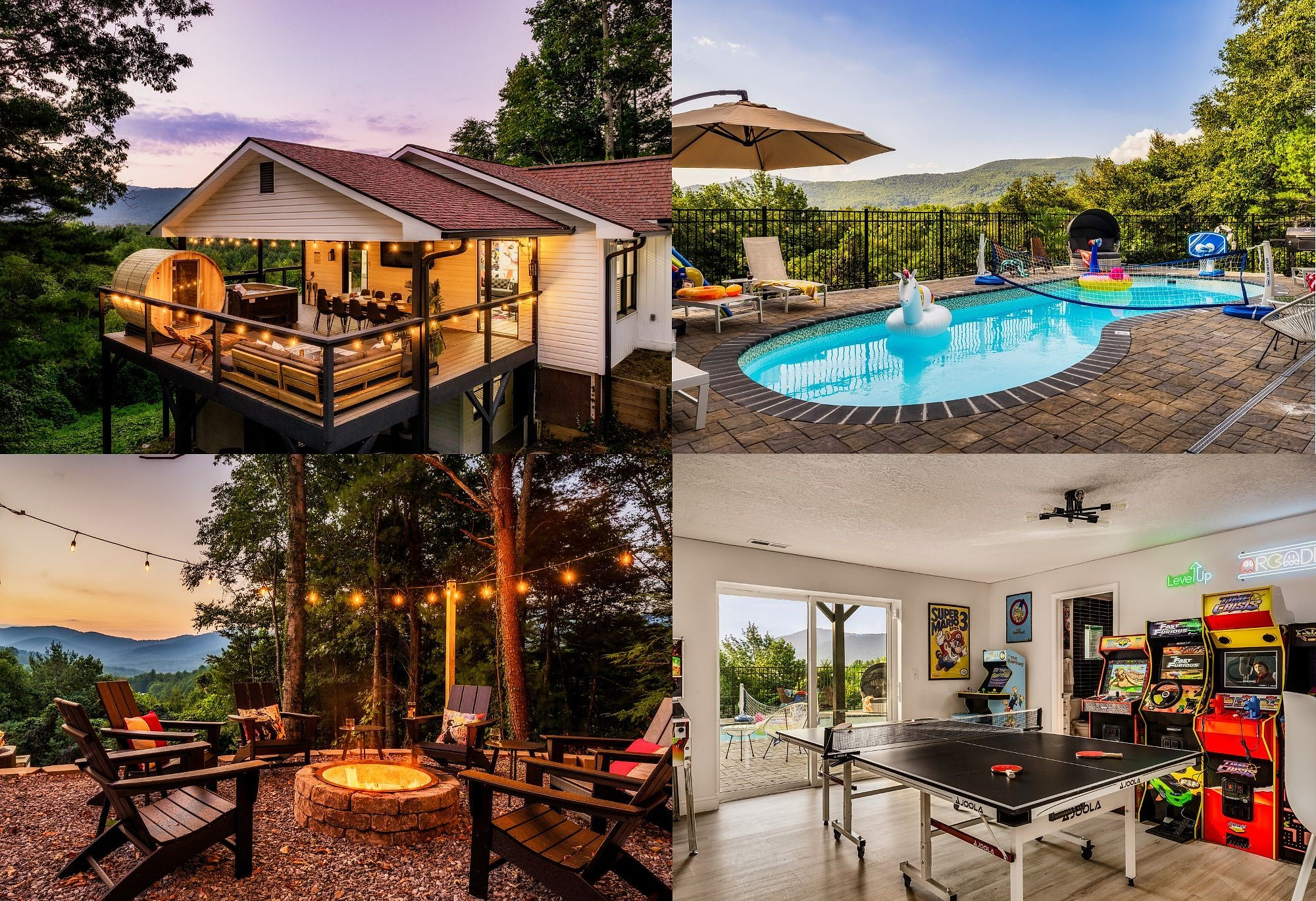 Escape to Pop! at Asheville which offers the rare mix of long range mountain views and a heated outdoor private pool.