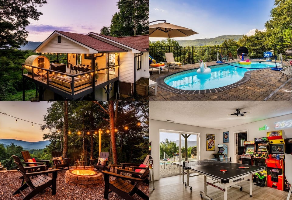 Escape to Pop! at Asheville which offers the rare mix of long range mountain views and a heated outdoor private pool.