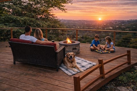 After the day at Legoland, relax on the elevated deck with firepit.