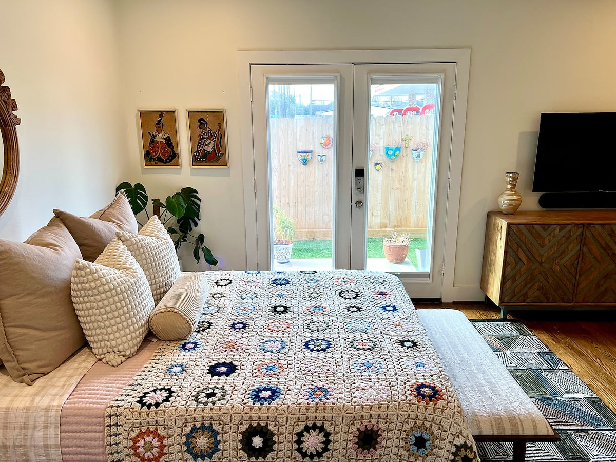 Queen size bed with memory foam topper