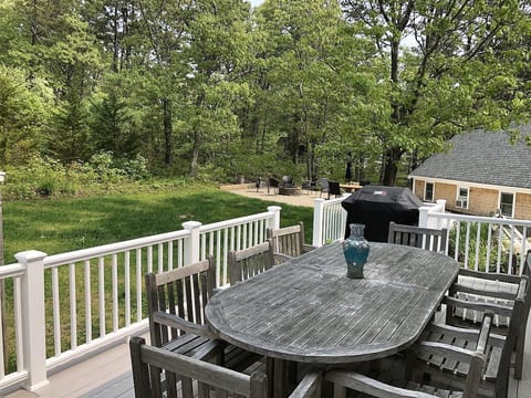 Dining outdoors, either on the deck or at the firepit.
