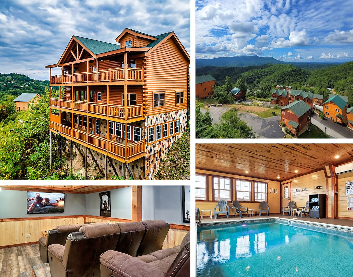 Unbelievable Pigeon Forge cabin. Unbelievable actual view from the back deck. Your private theater and your private indoor heated swimming pool year-round!!  