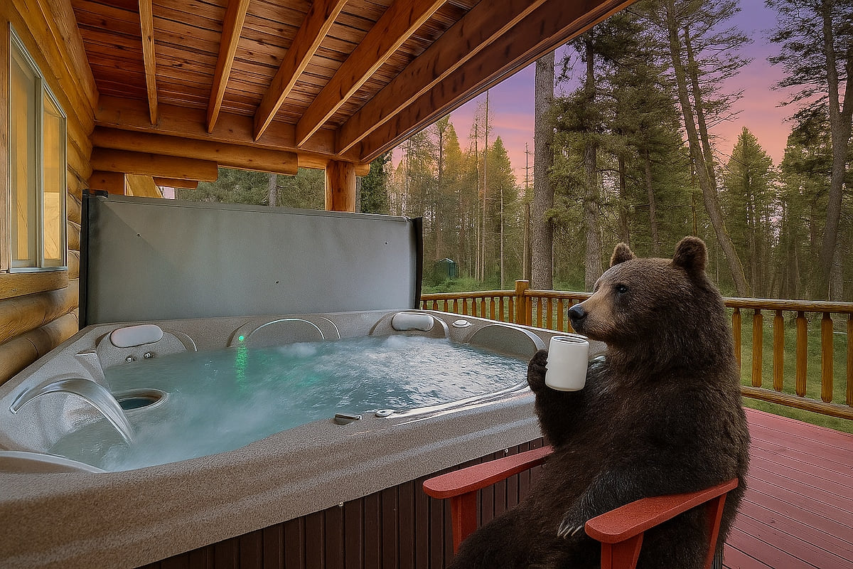 The hot tub is set in a beautiful mountain setting, offering wildlife views in summer and a picturesque winter. Accessible from the kitchen and no need to shovel or trudge through snow like others may require. Ready for a soak, barring maintenance.