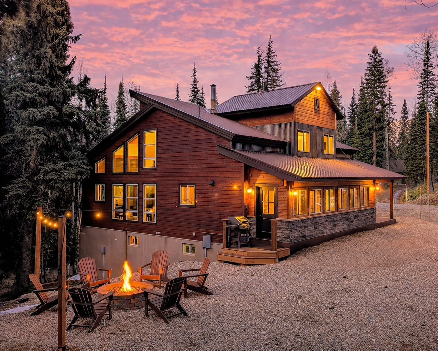 Built to entertain. Easy light gas firepit and grill right off the mudroom beside the kitchen!
