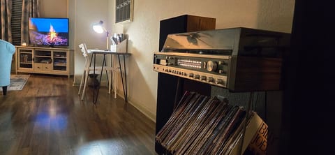 We graduated high school in 1984 and our record collection reflects it. Have fun reminiscing with this vintage Sears stereo complete with 8 track.
