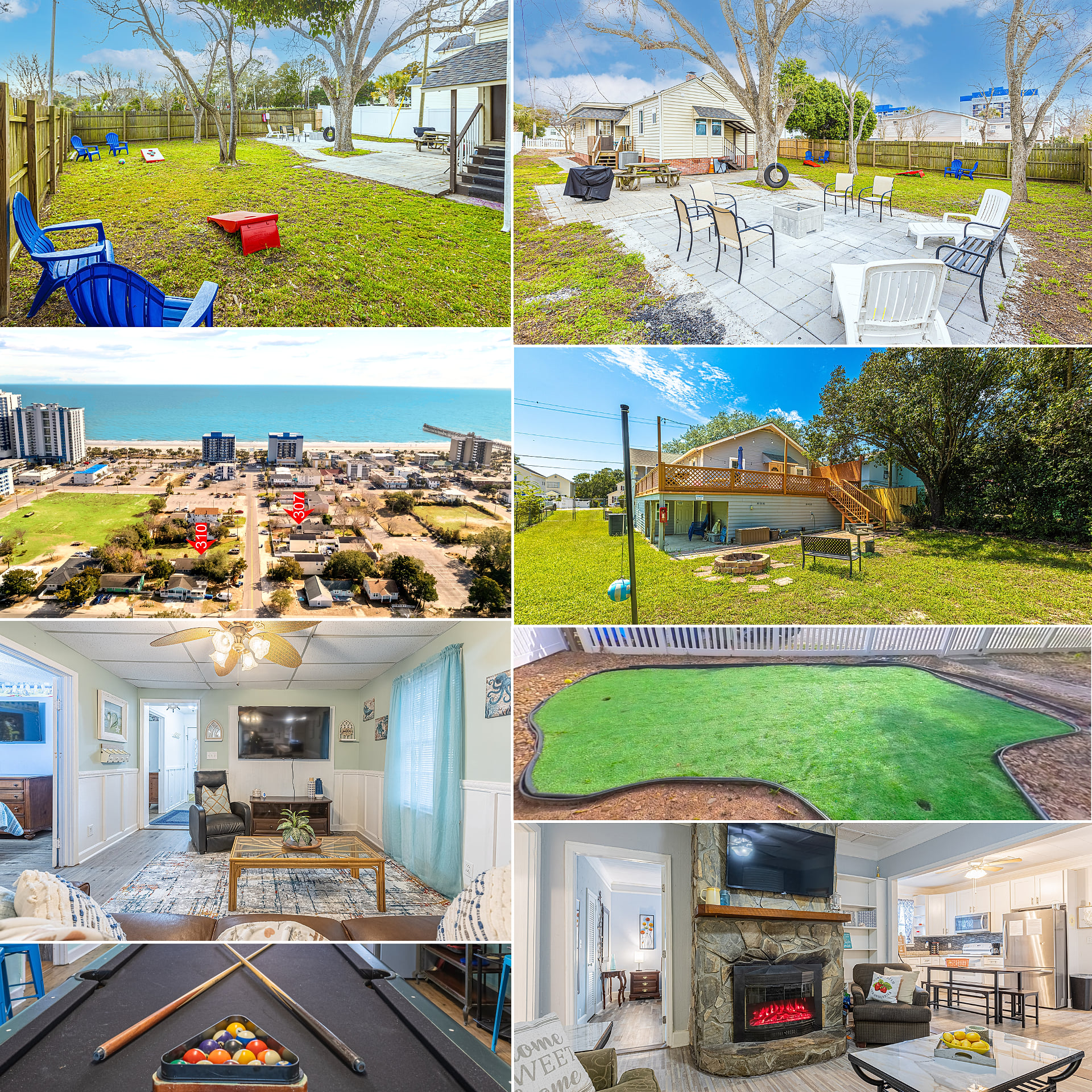 Spacious beach-close retreat with big yard, fire pit, pool table & cozy interiors