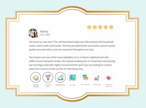 Here's one of my 5-star reviews...improving every day!
