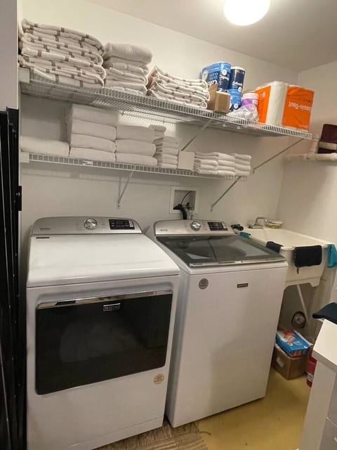 Newly added washer and dryer for quick cleanups or drying skiing gear.