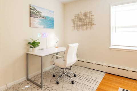 Dedicated work station with Google Home smart device and high-speed wifi