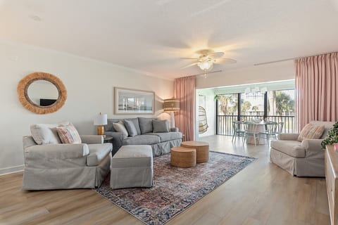 Main living room with 65 inch Flatscreen TV.