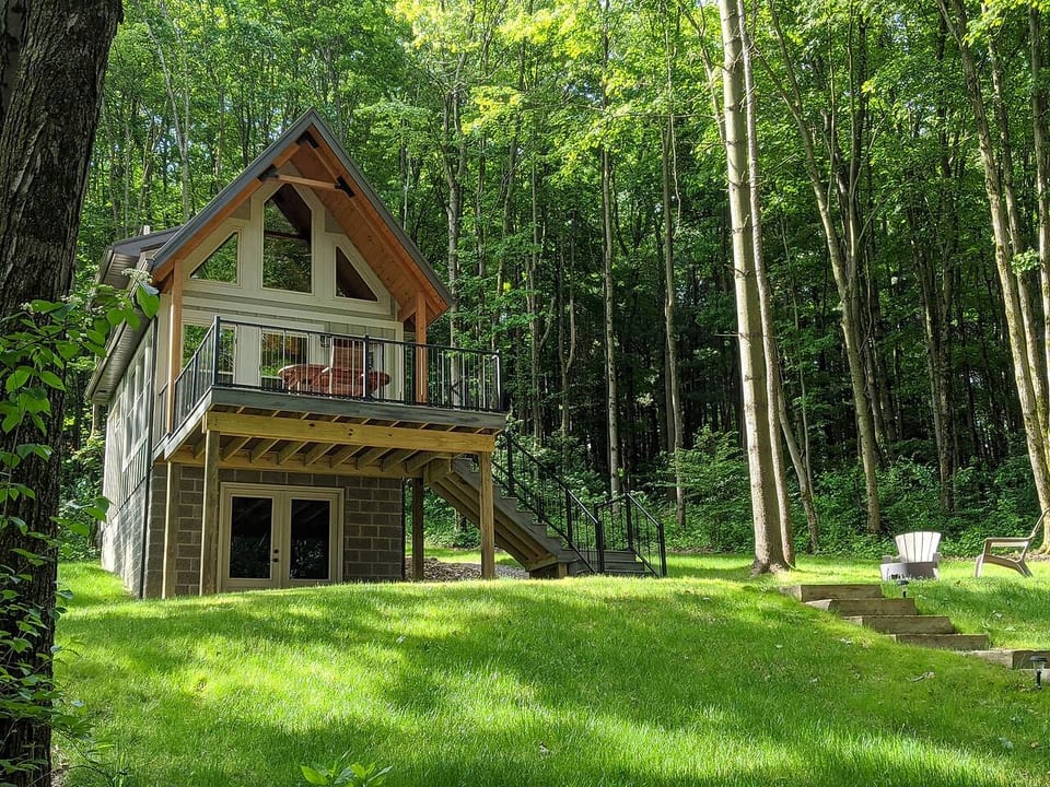 The cabin backs up to Mohican State Forest. Wild deer and turkey often come out of the woods.
