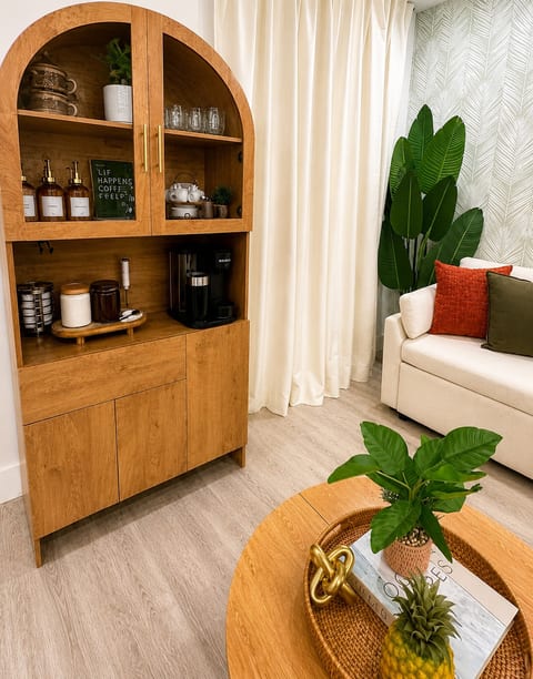Enjoy a dedicated coffee and tea station stocked with everything you need for the perfect cup.