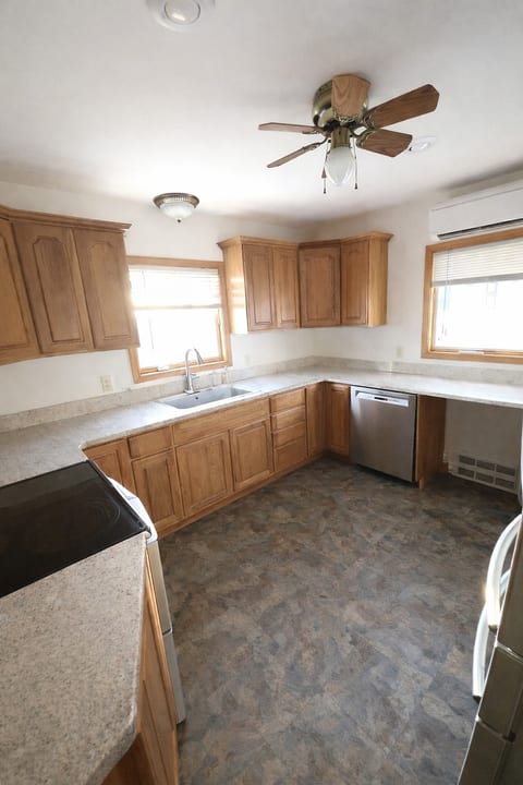 Fully equipped kitchen with beautiful views of sunset over the marsh.