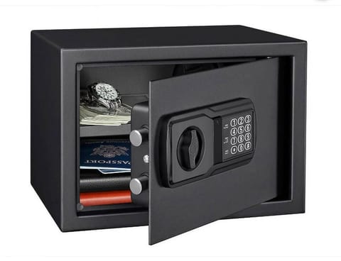 Steel digital safe available for guest use.