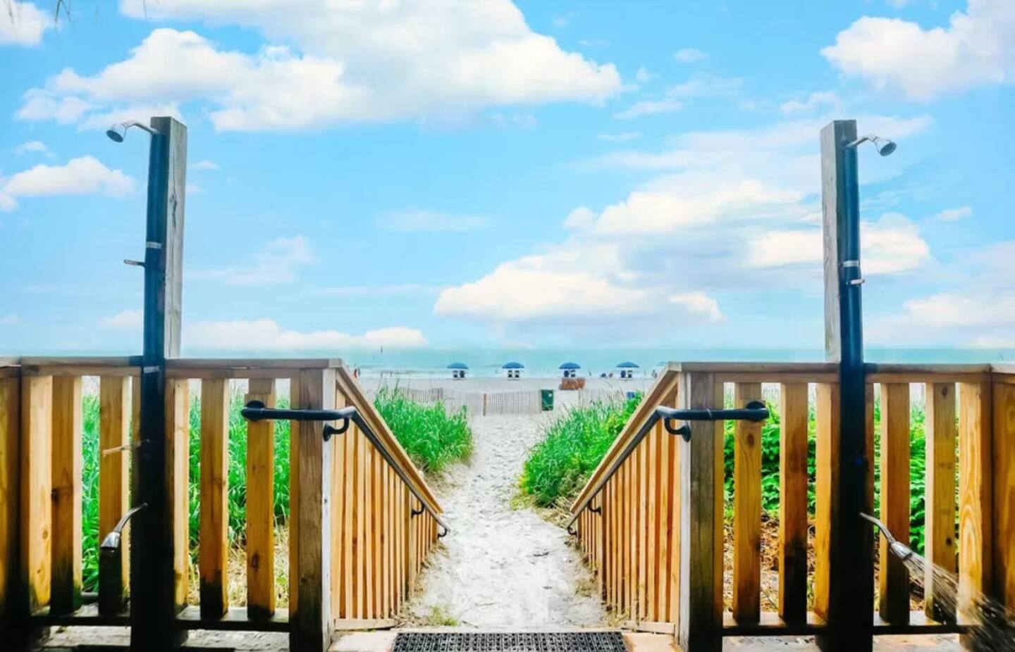 Foot washing station, steps from the ocean