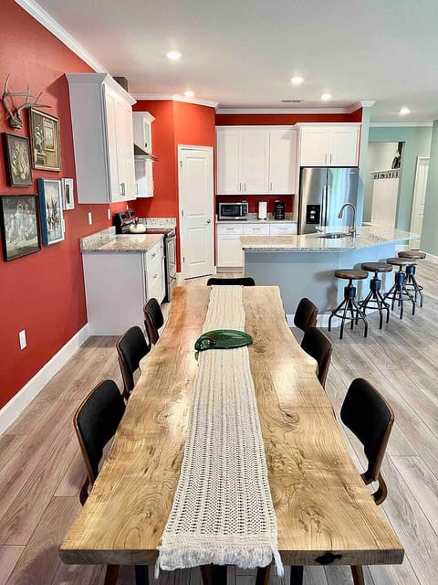Large dining table with room for at least 8