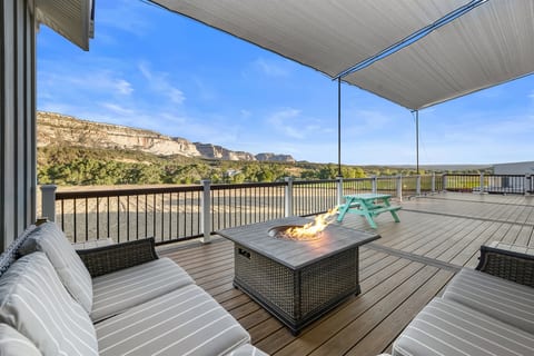 Gas fire pit with view of the cliffs 