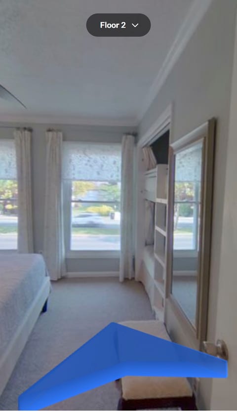 Front Bedroom with queen bed, 2 twin size bunks and pack-n-play.