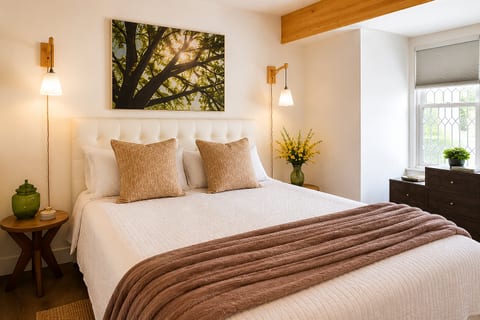 Light and bright in the bedroom, with black out shades when you don’t want it that way!