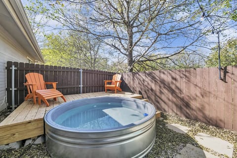 Private cowboy pool, heated and chilled, on a deck with Adirondack chairs. Float under the big Texas sky, then dry off in the sun.