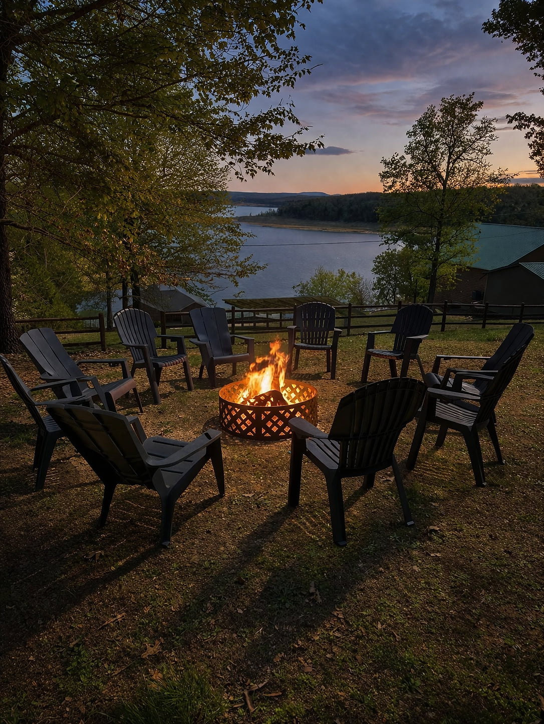Enjoy the evening out by the fire pit with a gorgeous view of the lake