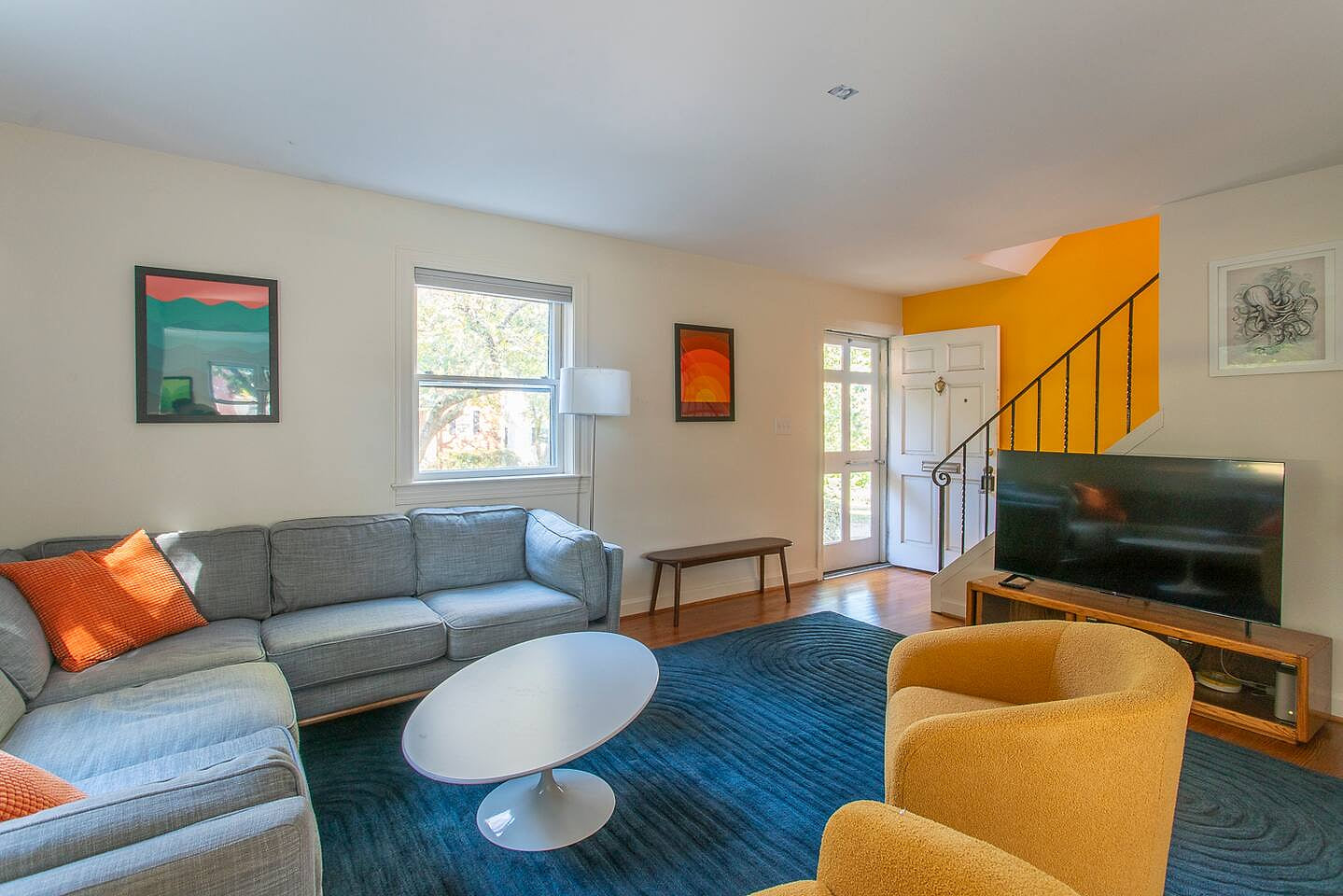 Front entrance to the living room with a Roku television.