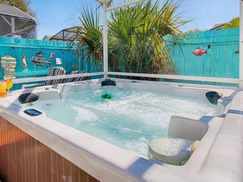 The bubbling jets of the hot tub will rejuvenate those aching legs!