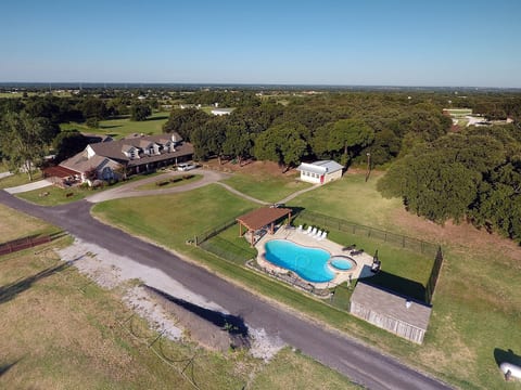 Bird's eye view of Resort style Ranch Home, Swimming Pool, Fitness Center