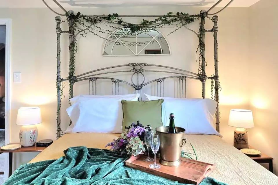 SwanSanctuaryCabin queen canopy bed https://sanctuaryoftheswan.com Wellness whole home hotel.  4 entire homes in nature.  No parking lot views. BEST extended stay in Berks County, PA.   swanhotel sanctuaryhotel extenedstayhotel extendedstay monthlyhotel longtermhotel  travelnurses rn exelon