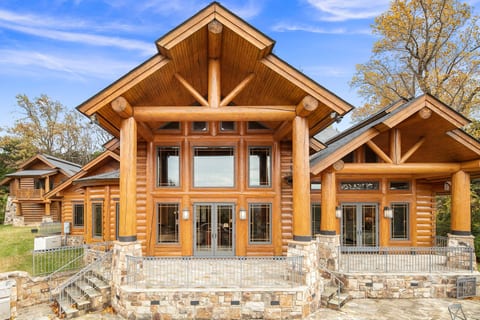 Covered rear patio with high windows, massive room for get-togethers