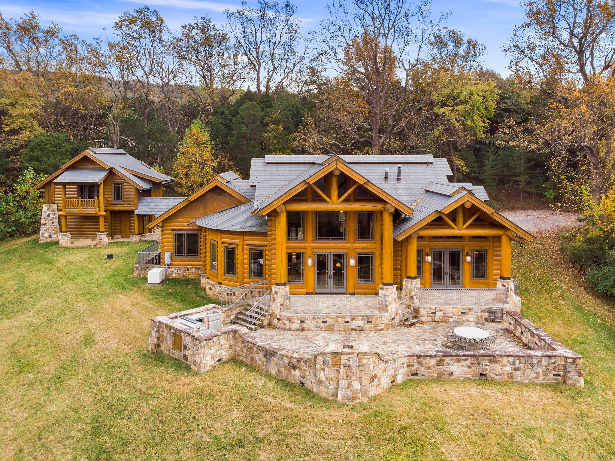 Beautiful bespoke custom-built log cabin, back view