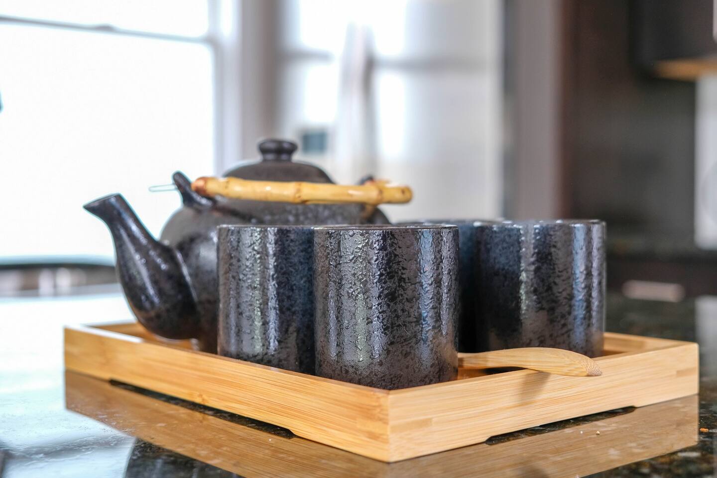 Our exquisite black tea set is a testament to timeless sophistication. - The Downtown Dorothea - Park, Walk to Raleigh! - Raleigh