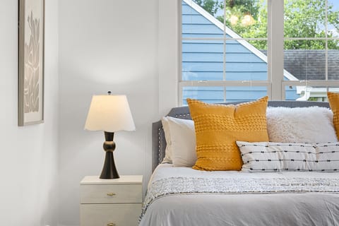 Spacious second bedroom with a king bed and curated, restful design
