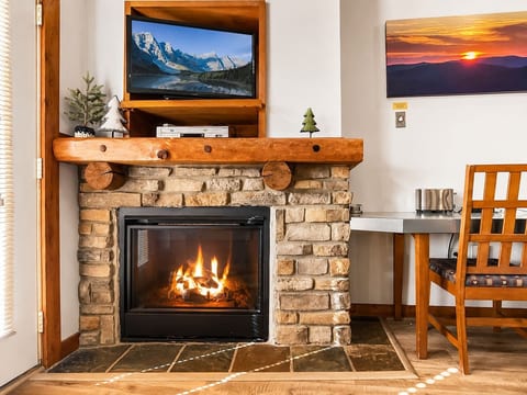 Gas fireplace and large-screen TV
