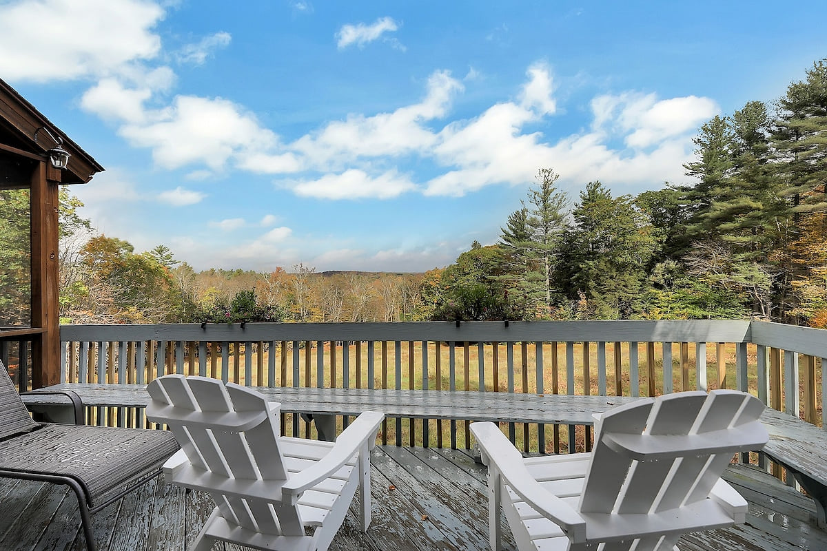 View from back deck.  There is also a gas grill and a gas fireplace on this part of the deck plus flowers in the warmer months.