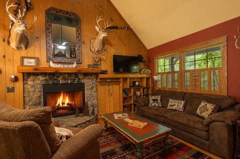 Warm wood accents and an open layout create the perfect space to relax after a day exploring the mountains and creeks nearby.
