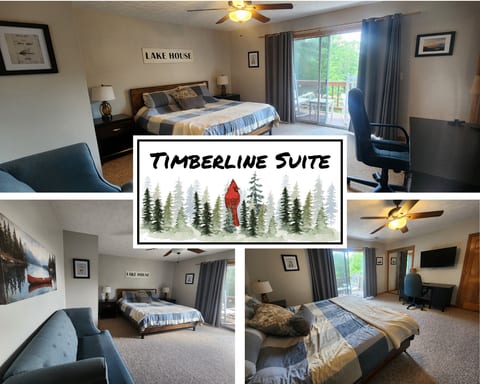 Timberline Suite — main level king bedroom with ensuite bath and mountain-inspired décor. The perfect retreat after a full day of adventure. 🛏️🏔️