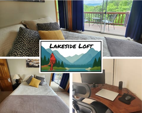 Lakeside Loft — king bedroom with a dedicated workspace and private balcony. Work from anywhere. Unwind everywhere. 💻🌊