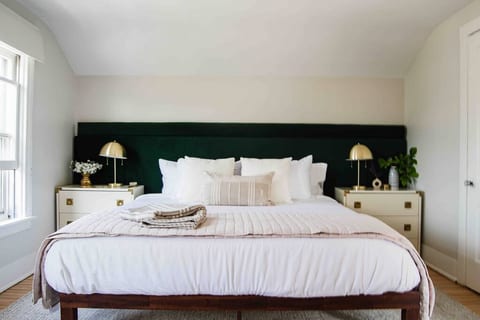 Spacious primary bedroom with king size, memory foam mattress.