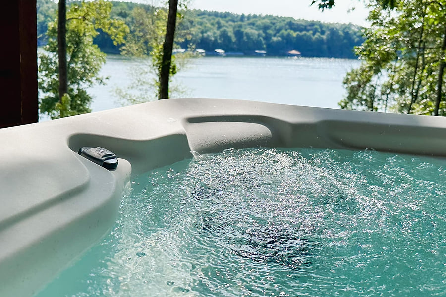 Hot tub overlooks the water