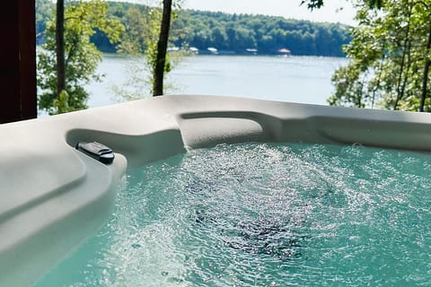 Hot tub overlooks the water