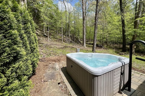 Hot tub overlooking woods and wildlife