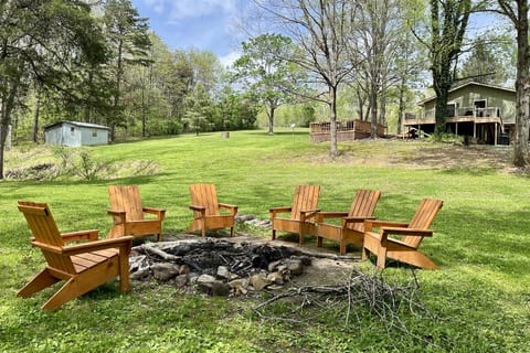 Adirondack seating around the fire